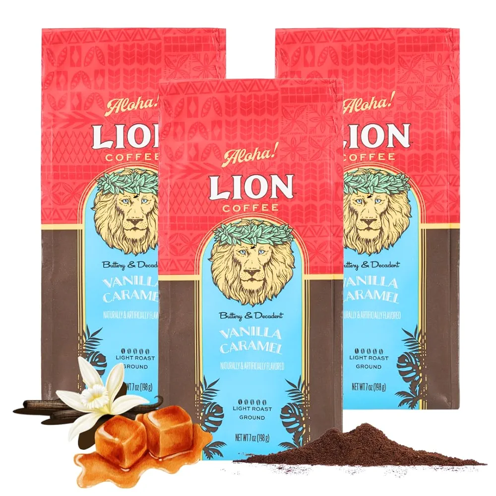 LION COFFEE バニラ・キャラメル 198g 9袋セット Amazon | ライオンコーヒーバニラキャラメル7oz(198g)×3個セット